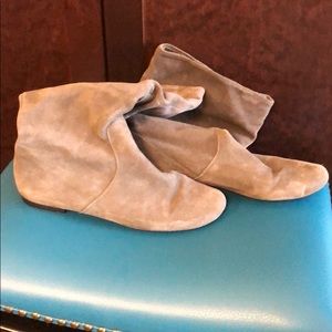 Grey suede flat boots